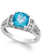 Blue Topaz (2-3/4 Ct. T.w.) And Diamond (1/4 Ct. T.w.) Ring In 14k White Gold