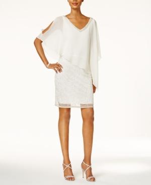 J Kara Embellished Split-sleeve Chiffon Overlay Dress