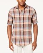 Tasso Elba Men's Linen-blend Plaid Shirt, Created For Macy's