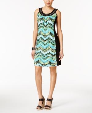 Ny Collection Petite Printed Colorblocked Fit & Flare Dress