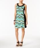 Ny Collection Petite Printed Colorblocked Fit & Flare Dress