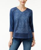 Style & Co Embroidered V-neck Top, Only At Macy's