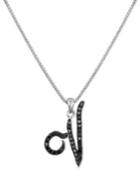 "sterling Silver Necklace, Black Diamond ""v"" Initial Pendant (1/4 Ct. T.w.)"