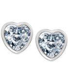 T Tahari Silver-tone Crystal Heart Stud Earrings
