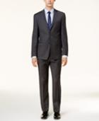 Calvin Klein Men's Slim-fit Dark Gray & Blue Plaid Suit