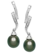 Cultured Tahitian Pearl (8mm) And Diamond Accent Swirl Earrings In Sterling Silver