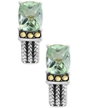 Effy Green Amethyst Two-tone Woven-look Drop Earrings (6-1/10 Ct. T.w.) In Sterling Silver And 18k Gold