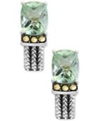 Effy Green Amethyst Two-tone Woven-look Drop Earrings (6-1/10 Ct. T.w.) In Sterling Silver And 18k Gold