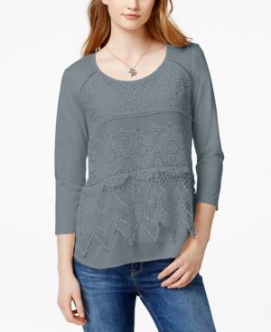Eyeshadow Juniors' Crochet-front High-low Top