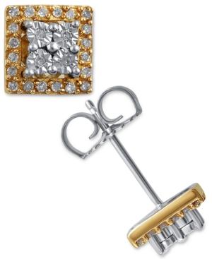 Diamond Square Cluster Stud Earrings (1/6 Ct. T.w.) In 14k Gold-plated Sterling Silver
