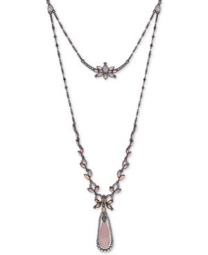 Jenny Packham Hematite-tone Crystal & Stone Layered Lariat Necklace, 16 + 2-1/2 Extender