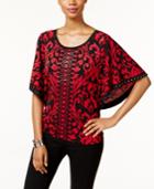 Jm Collection Butterfly-sleeve Scroll-print Top, Only At Macy's