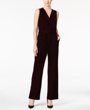 Ny Collection Petite Velvet Belted Wide-leg Jumpsuit