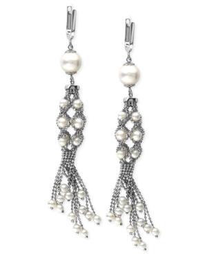 Effy Cultured Freshwater Pearl And Chain Cluster Drop Earrings In Sterling Silver (3-1/2mm)