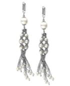 Effy Cultured Freshwater Pearl And Chain Cluster Drop Earrings In Sterling Silver (3-1/2mm)
