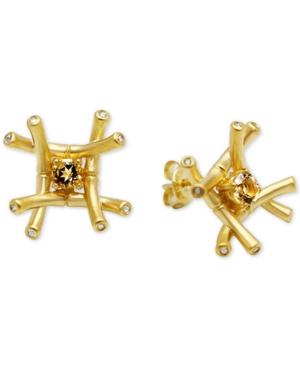 Kesi Jewels Citrine (1/4 Ct. T.w.) & Diamond And White Topaz Accent Stud Earrings In 18k Gold Over Sterling Silver