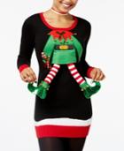 Hooked Up By Iot Juniors' 3-d Elf Feet Holiday Tunic Sweater