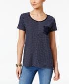 Style & Co Striped Crochet-pocket Top, Only At Macy's