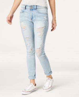 Indigo Rein Juniors' Ripped Roll-cuff Skinny Jeans