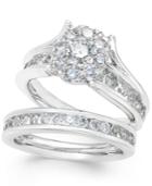 Diamond Cluster And Channel-set Bridal Set (2 Ct. T.w.) In 14k White Gold
