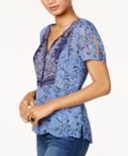 Lucky Brand Printed Sheer-back Top