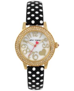 Betsey Johnson Women's Black And White Polka Dot Leather Strap Watch 33mm Bj00251-10