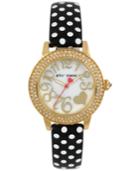 Betsey Johnson Women's Black And White Polka Dot Leather Strap Watch 33mm Bj00251-10
