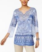 Jm Collection Studded Chiffon-sleeve Top, Only At Macy's