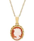 Cornelian Shell Cameo 18 Pendant Necklace In 10k Gold