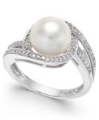 White Cultured Freshwater Pearl (9mm) And Diamond (1/3 Ct. T.w.) Swirl Ring In 14k White Gold (also Available In 14k Yellow Gold & 14k Rose Gold)
