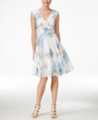 Calvin Klein Cap-sleeve Faux Wrap Floral Flare Dress