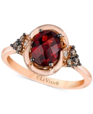 Le Vian Chocolatier Pomegranate Garnet (1-1/2 Ct. T.w.) & Diamond (1/5 Ct. T.w.) Ring In 14k Rose Gold