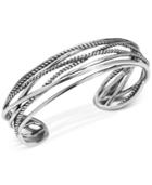 Carolyn Pollack Polished & Rope Multi-strand Cuff Bracelet In Sterling Silver