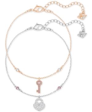 Swarovski Two-tone Pave Crystal Key And Lock Charm Bracelets