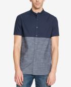 Kenneth Cole Reaction Men's Colorblocked Nehru-collar Short-sleeve Shirt