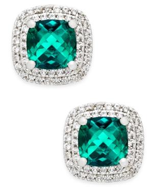 Lab-created Emerald (1-1/3 Ct. T.w.) And White Sapphire (1/3 Ct. T.w.) Square Stud Earrings In Sterling Silver