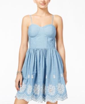 American Rag Juniors' Embroidered Chambray A-line Dress, Only At Macy's
