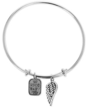 King Baby Pave Wing & Logo Adjustable Bangle Bracelet In Sterling Silver