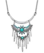 Silver-tone Turquoise-look Feather Fringe Collar Necklace