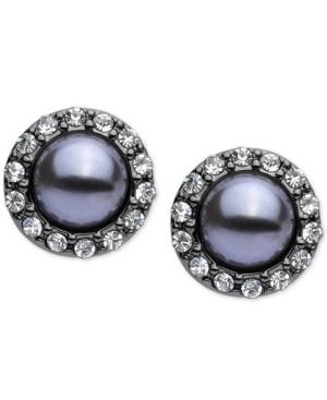 Anne Klein Hematite-tone Imitation Gray Pearl Stud Earrings