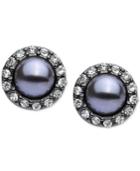 Anne Klein Hematite-tone Imitation Gray Pearl Stud Earrings