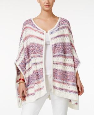 Tommy Hilfiger Elise Striped Mixed-stitch Poncho Sweater