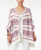 Tommy Hilfiger Elise Striped Mixed-stitch Poncho Sweater