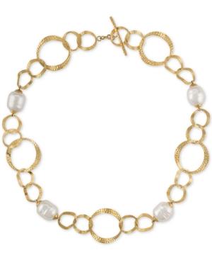 Majorica Gold-tone Imitation Pearl Circle Link 16 Collar Necklace