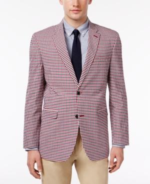 Tommy Hilfiger Men's Slim-fit Red And Blue Gingham Sport Coat