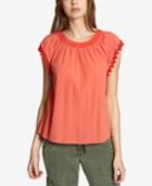 Sanctuary Gobi Cotton Tassel-trim Shirred-neck Top