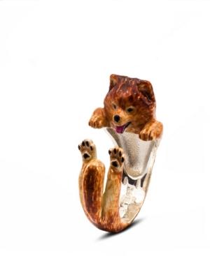 Pomeranian Hug Ring In Sterling Silver And Enamel