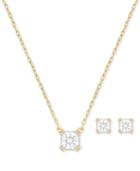 Swarovski Gold-tone Clear Crystal Square Stone Pendant Necklace And Stud Earrings