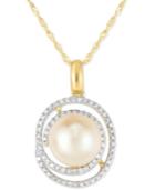 Cultured Freshwater Pearl (9mm) & Diamond (1/4 Ct. T.w.) Spiral 18 Pendant Necklace In 10k Gold