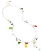 Betsey Johnson Gold-tone Multi-stone Fruit & Flower Charm Necklace